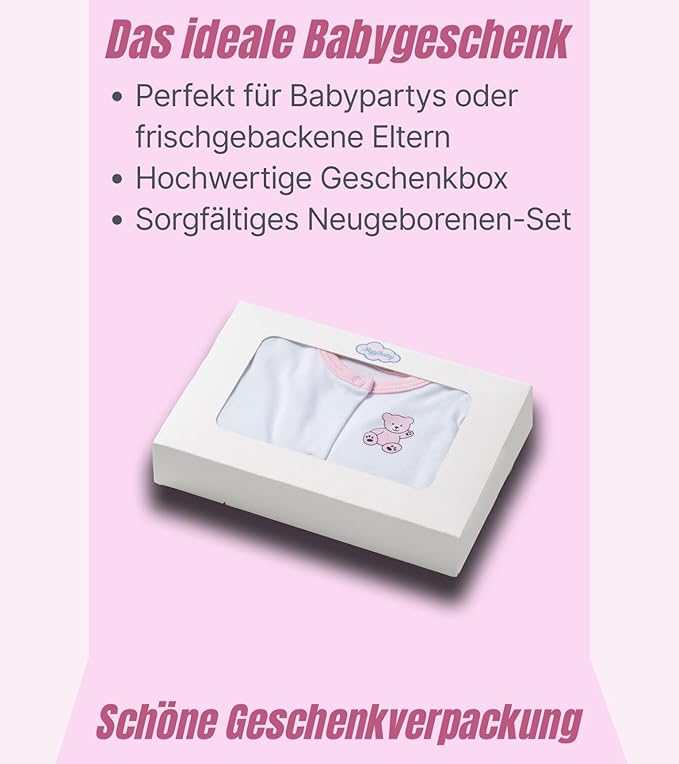 Neugeborenen Set, 100% Bio-Baumwolle OEKO-TEX STANDARD 100, Strampler-langärmelig, Strampler-ärmellos, Cardigan, Erstausstattung Baby Kleidung, 3-teiliges Geschenkset, 0-4 Monate, für Mädchen