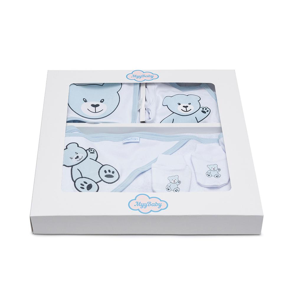 13-teiliges Baby Geschenkset für die Erstausstattung bestehend aus Mütze, Fäustlinge, Füßlinge, Lätzchen, Spucktuch, Strampler, Strampler ärmellos, Cardigan, Body langärmlig, Body kurzärmlig, Kaputzenbadetuch, Waschhandschuh, Decke mit Schlaufe.  100% Bio-Baumwolle OEKO-TEX STANDARD 100. Premiumqualität. Für Jungs