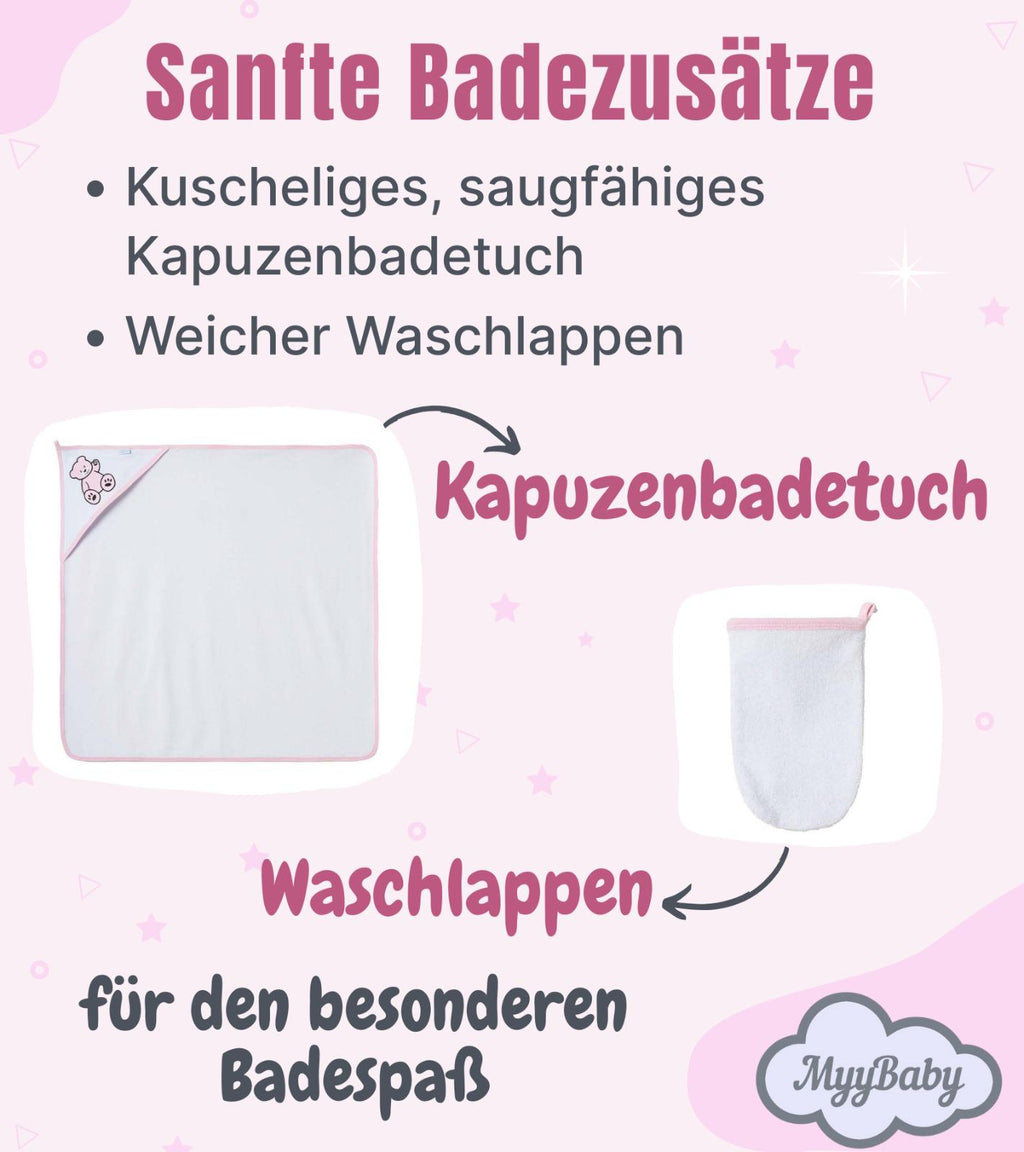 13-teiliges Baby Geschenkset für die Erstausstattung bestehend aus Mütze, Fäustlinge, Füßlinge, Lätzchen, Spucktuch, Strampler, Strampler ärmellos, Cardigan, Body langärmlig, Body kurzärmlig, Kaputzenbadetuch, Waschhandschuh, Decke mit Schlaufe.  100% Bio-Baumwolle OEKO-TEX STANDARD 100. Premiumqualität. Für Mädchen