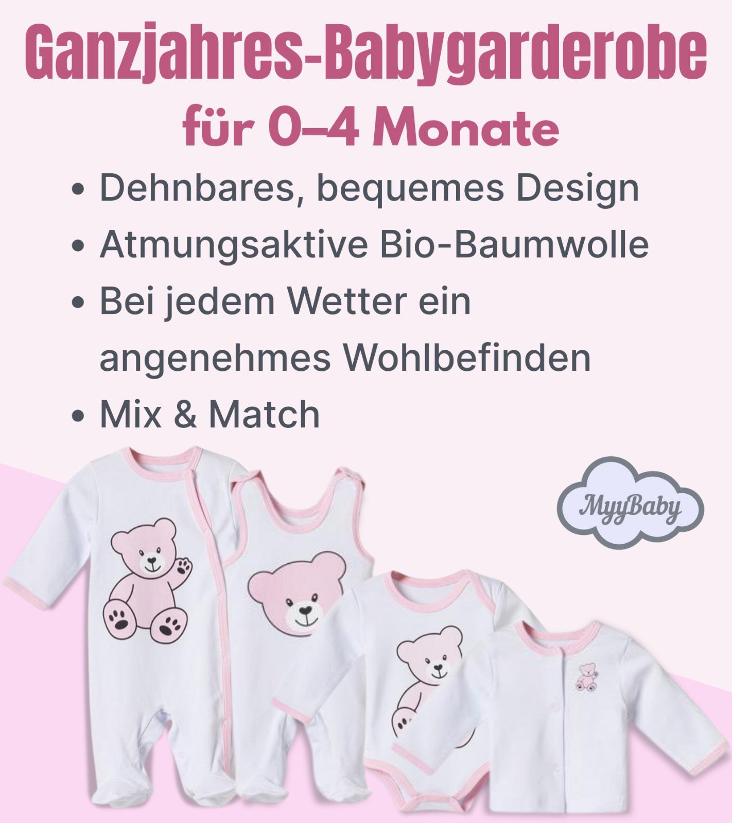 13-teiliges Baby Geschenkset für die Erstausstattung bestehend aus Mütze, Fäustlinge, Füßlinge, Lätzchen, Spucktuch, Strampler, Strampler ärmellos, Cardigan, Body langärmlig, Body kurzärmlig, Kaputzenbadetuch, Waschhandschuh, Decke mit Schlaufe.  100% Bio-Baumwolle OEKO-TEX STANDARD 100. Premiumqualität. Für Mädchen