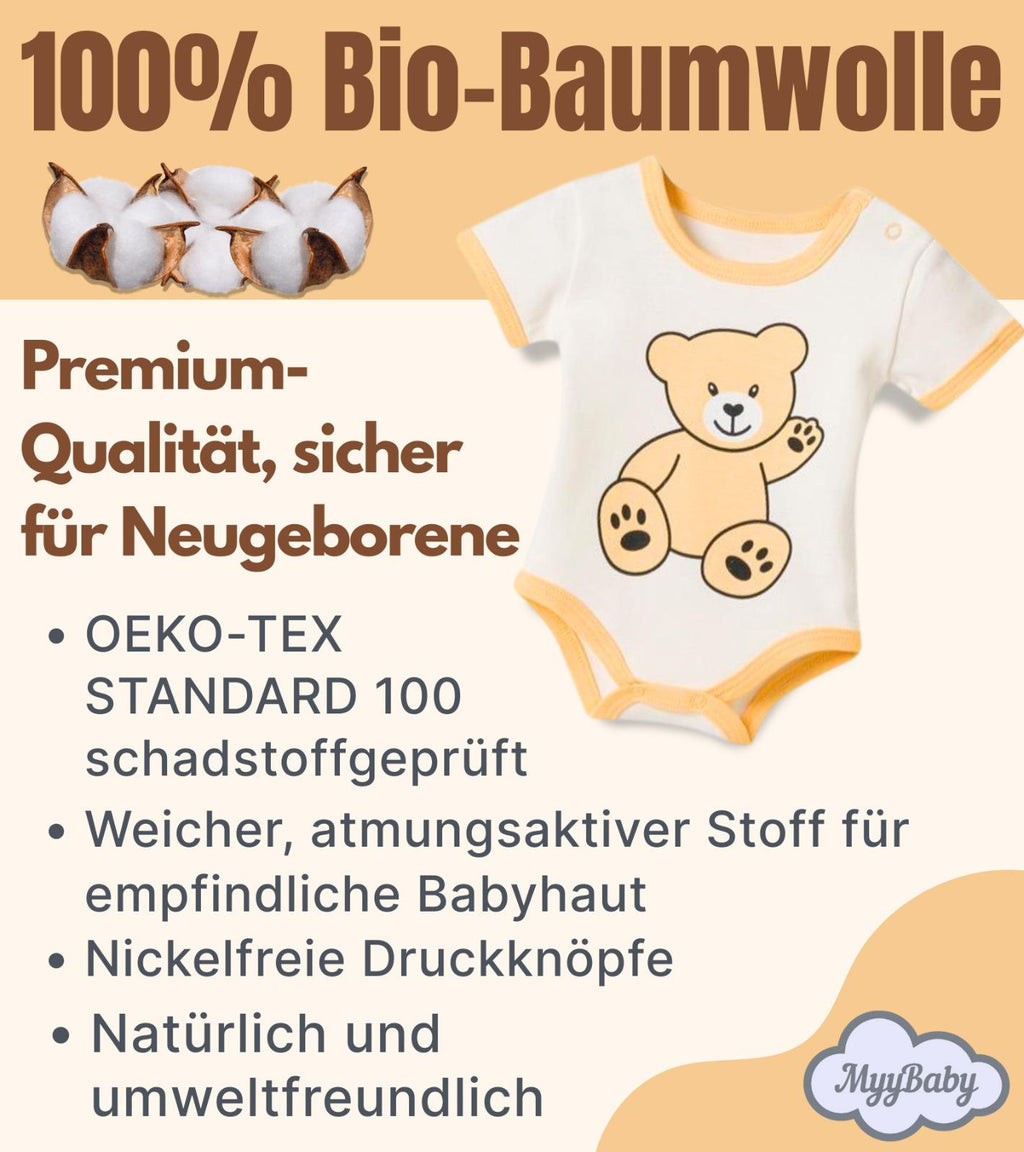 13-teiliges Baby Geschenkset für die Erstausstattung bestehend aus Mütze, Fäustlinge, Füßlinge, Lätzchen, Spucktuch, Strampler, Strampler ärmellos, Cardigan, Body langärmlig, Body kurzärmlig, Kaputzenbadetuch, Waschhandschuh, Decke mit Schlaufe.  100% Bio-Baumwolle OEKO-TEX STANDARD 100. Premiumqualität. Unisex