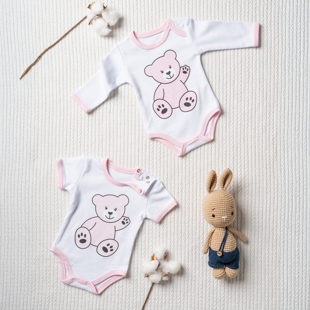 Neugeborenen Ausstattung, 100% Bio-Baumwolle OEKO-TEX STANDARD 100, Body-kurzärmlig, Body-langärmlig, 2-teiliges Geschenkset, für Mädchen