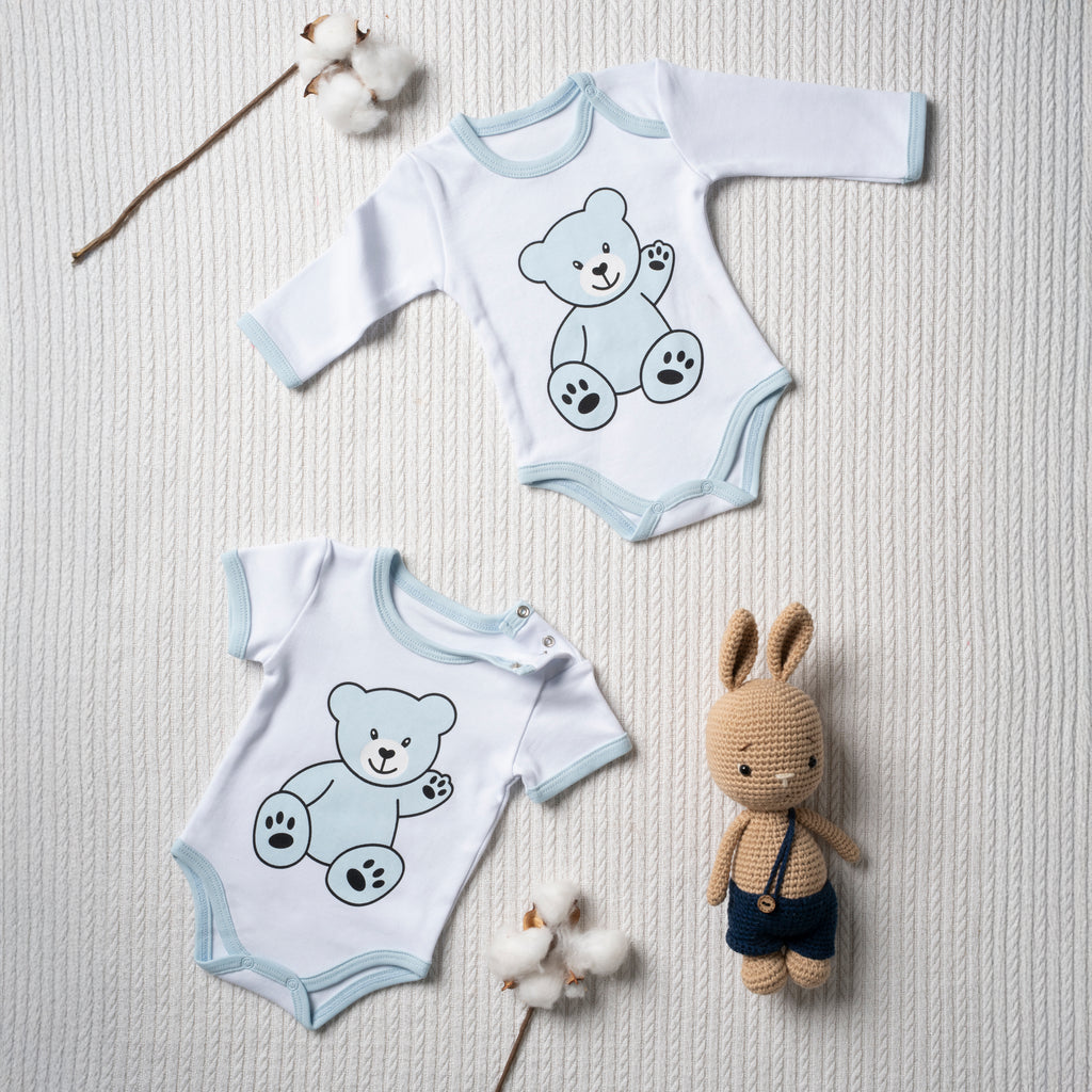 Neugeborenen Ausstattung, 100% Bio-Baumwolle OEKO-TEX STANDARD 100, Body-kurzärmlig, Body-langärmlig, 2-teiliges Geschenkset, für Jungs