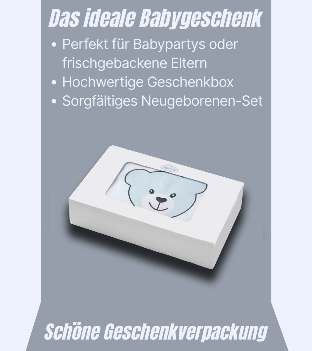Neugeborenen Set, 3-Teilig, Decke  80x80 cm mit Lätzchen und Spucktuch – 100% Bio-Baumwolle, für Jungs