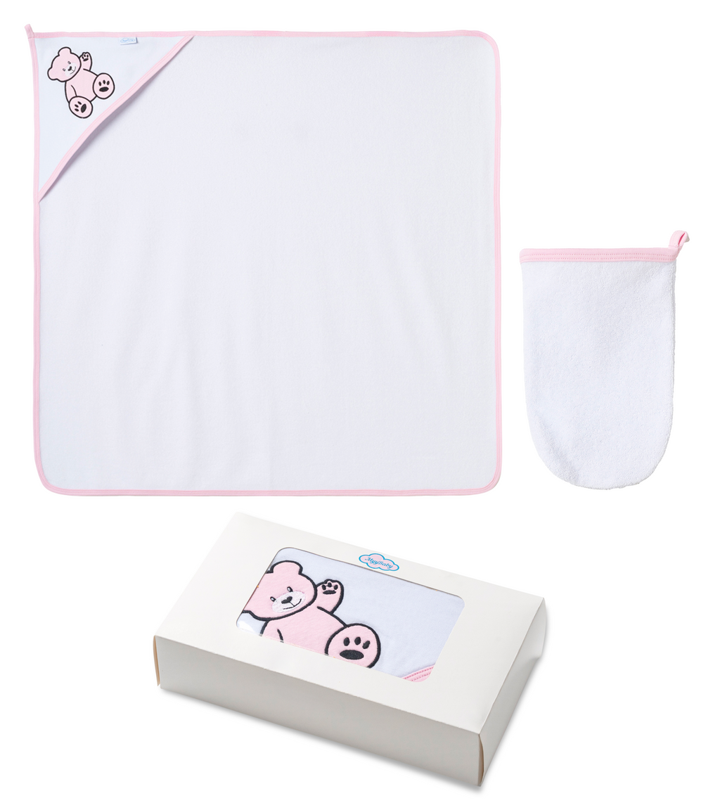 Neugeborenen Bade-Set mit Kapuzenbadetuch und Waschandschuh – 100% Bio-Baumwolle, für Mädchen