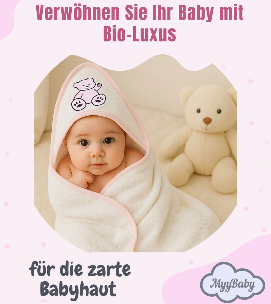 Neugeborenen Bade-Set mit Kapuzenbadetuch und Waschandschuh – 100% Bio-Baumwolle, für Mädchen