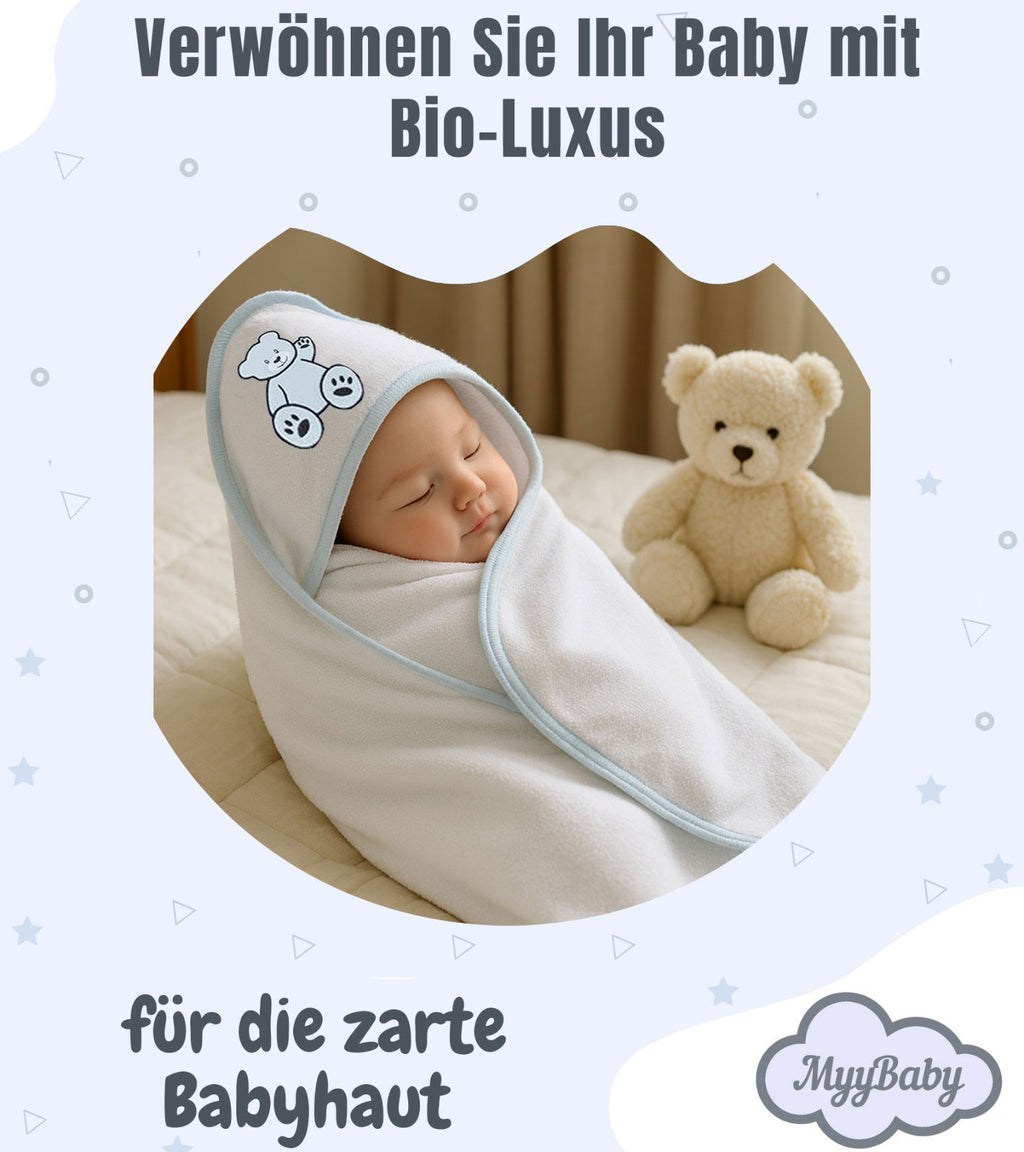 Neugeborenen Bade-Set mit Kapuzenbadetuch und Waschandschuh – 100% Bio-Baumwolle, für Jungs