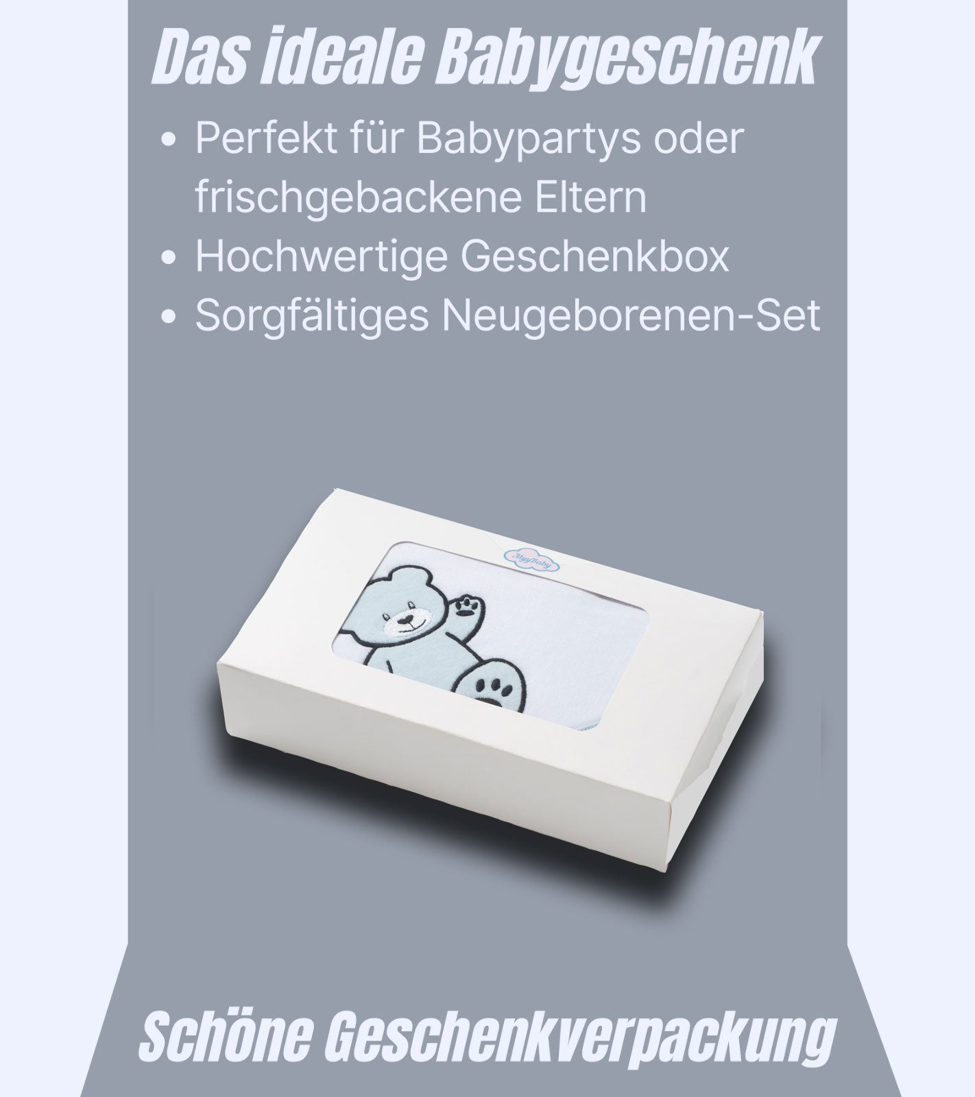 Neugeborenen Bade-Set mit Kapuzenbadetuch und Waschandschuh – 100% Bio-Baumwolle, für Jungs