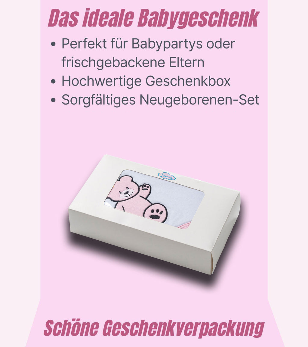 Neugeborenen Bade-Set mit Kapuzenbadetuch und Waschandschuh – 100% Bio-Baumwolle, für Mädchen